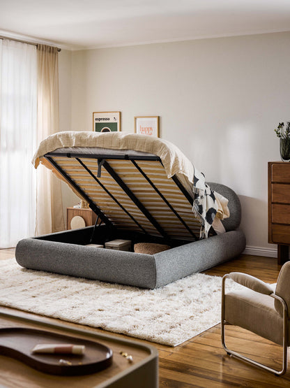 Albruck Upholstered Bed in Bouclé with Storage