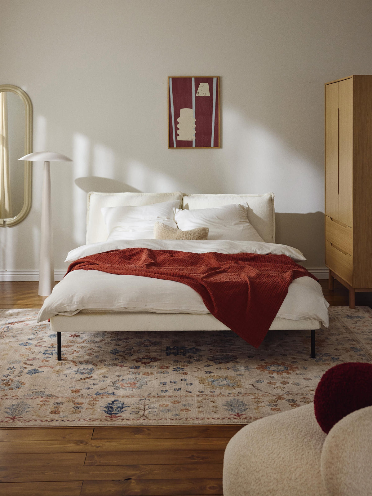 Amelrode Upholstered Bed in Teddy Bouclé