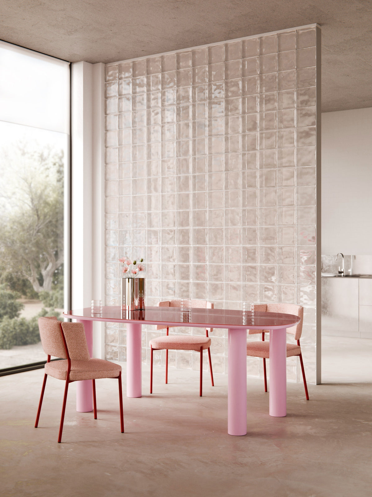 Benloh Organic Dining Table with Glass Top, 200 x 110 cm