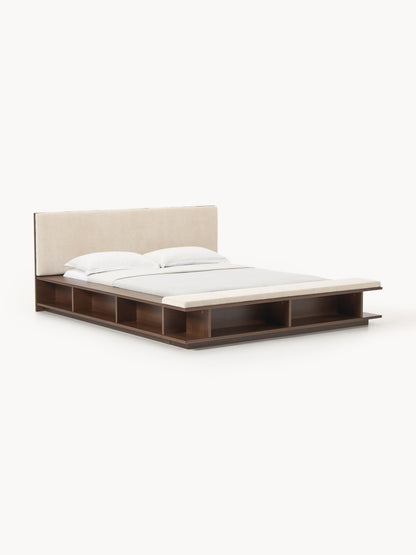 Clarstedt Wooden Bed Frame with Bench and Side Shelves