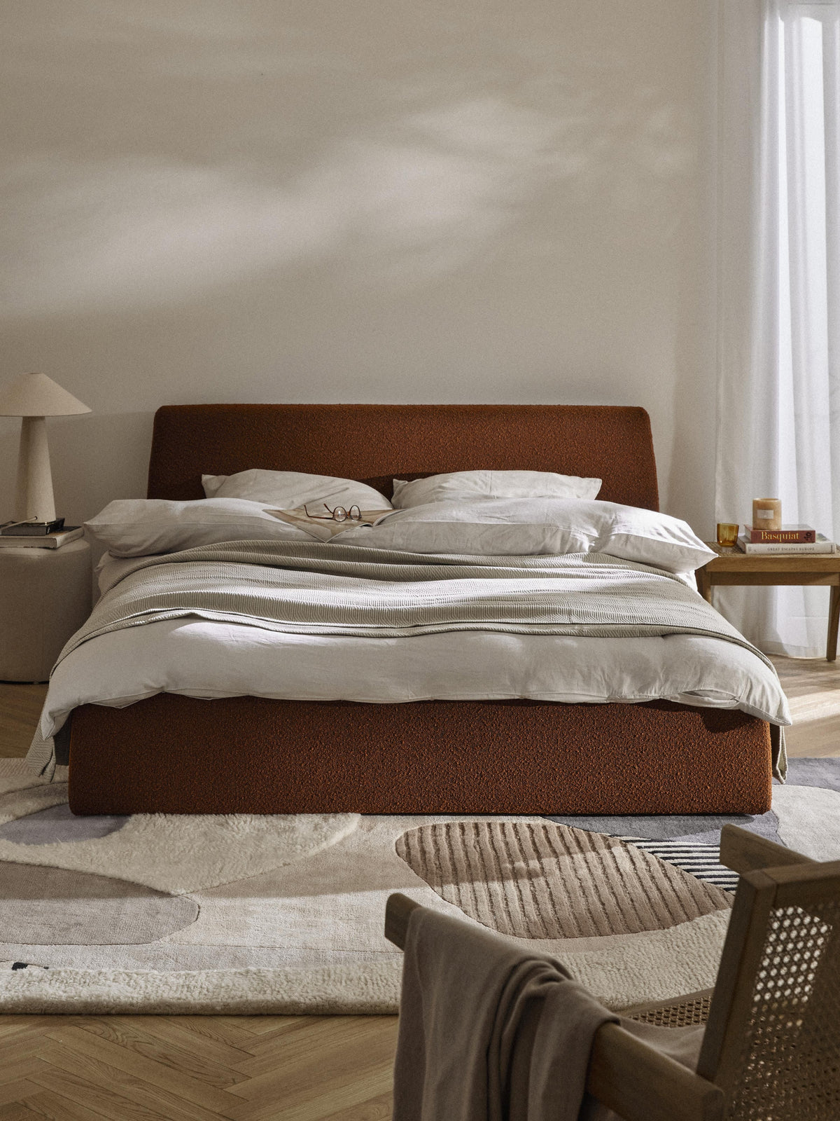 Clovenau Bouclé Upholstered Bed with Storage