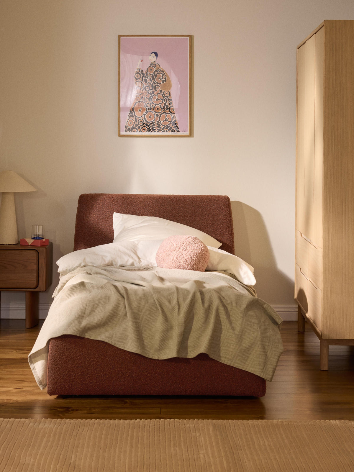 Clovenau Single Bouclé Bed with Storage