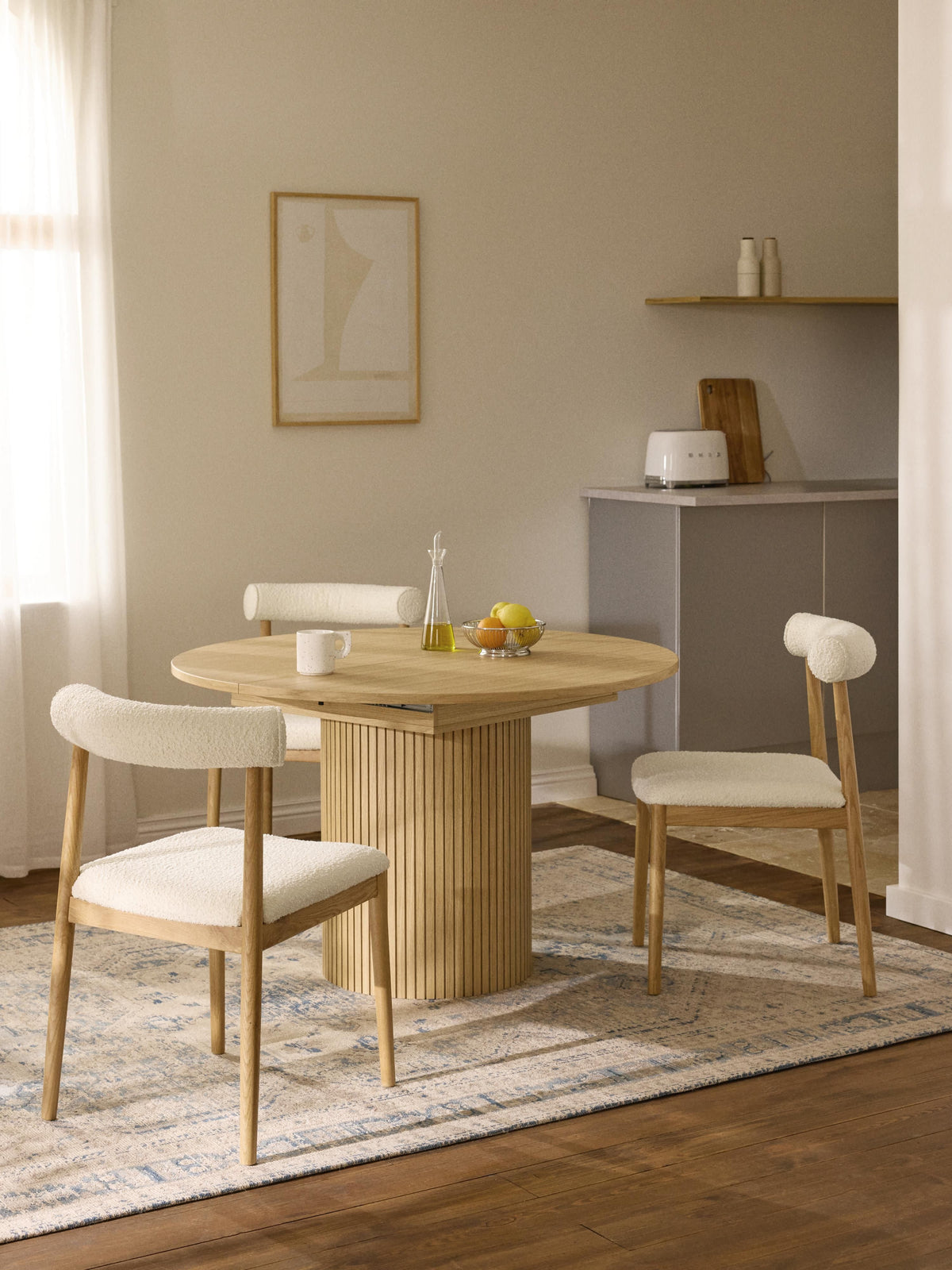 Filwangen Extendable Dining Table with Grooved Texture, 120 - 160 x 75 cm
