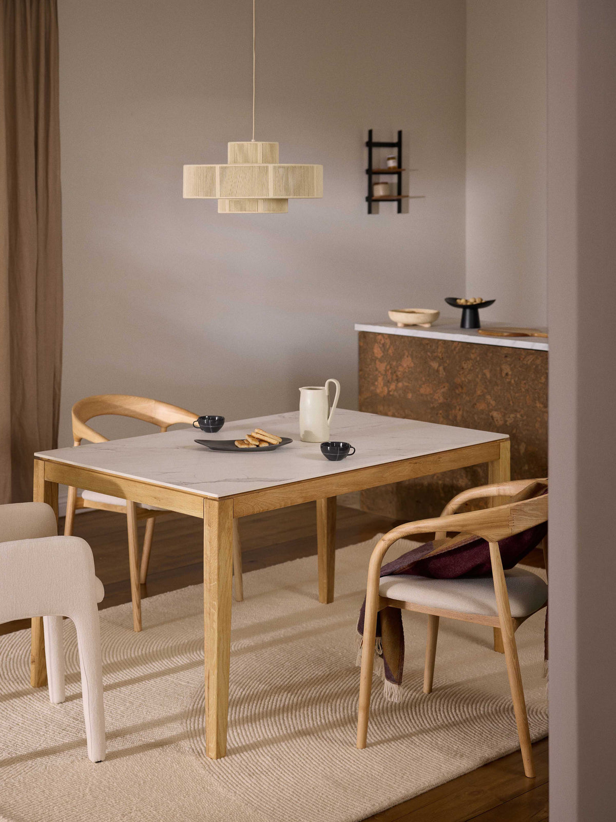 Jacsteden Dining Table with Marble-Look Tabletop, in Various Sizes