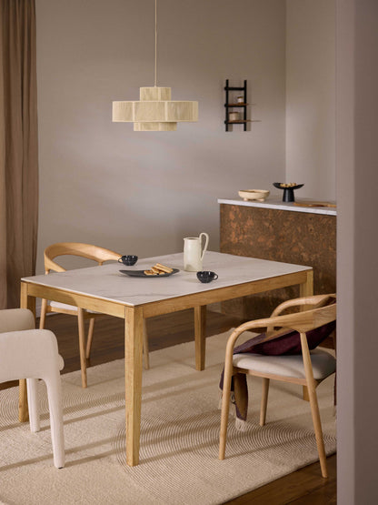 Jacsteden Dining Table with Marble-Look Tabletop, in Various Sizes