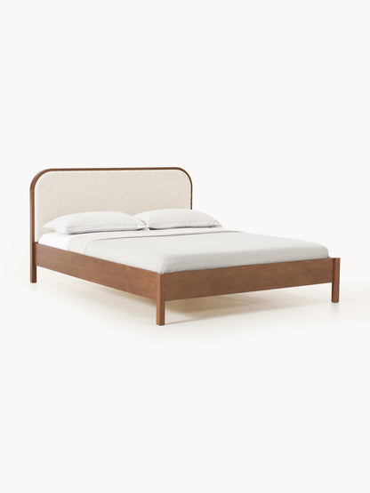 Jonshelm Wooden Bed with Bouclé Headboard