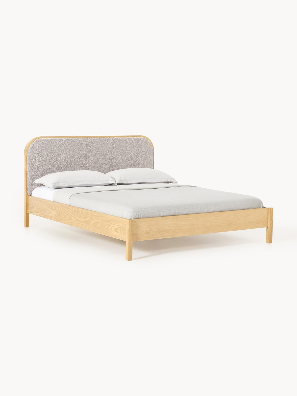 Jonshelm Wooden Bed with Bouclé Headboard