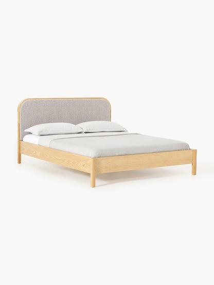 Jonshelm Wooden Bed with Bouclé Headboard