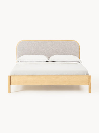 Jonshelm Wooden Bed with Bouclé Headboard