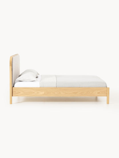 Jonshelm Wooden Bed with Bouclé Headboard