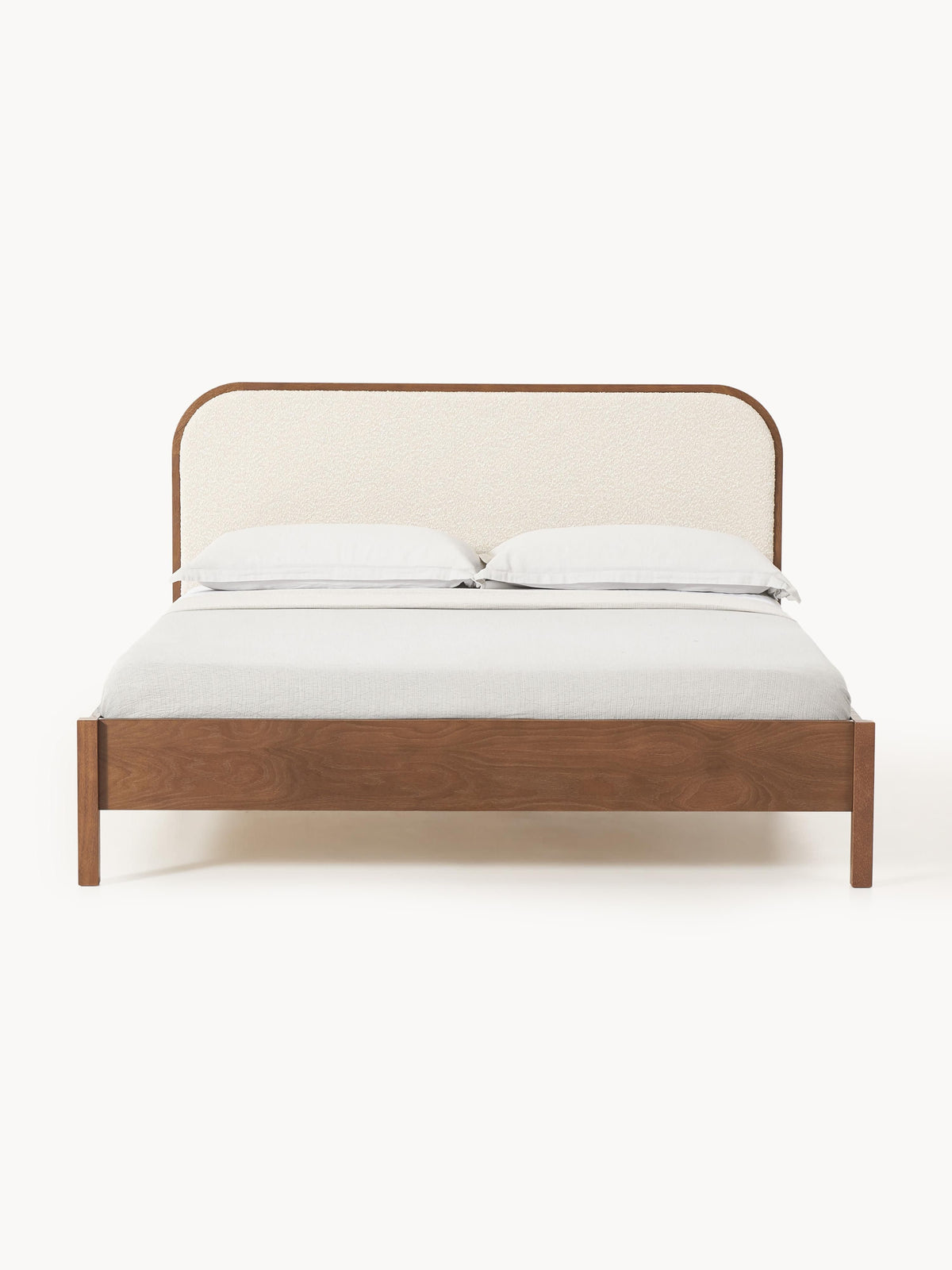 Jonshelm Wooden Bed with Bouclé Headboard