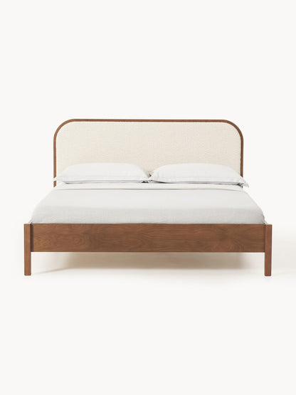 Jonshelm Wooden Bed with Bouclé Headboard