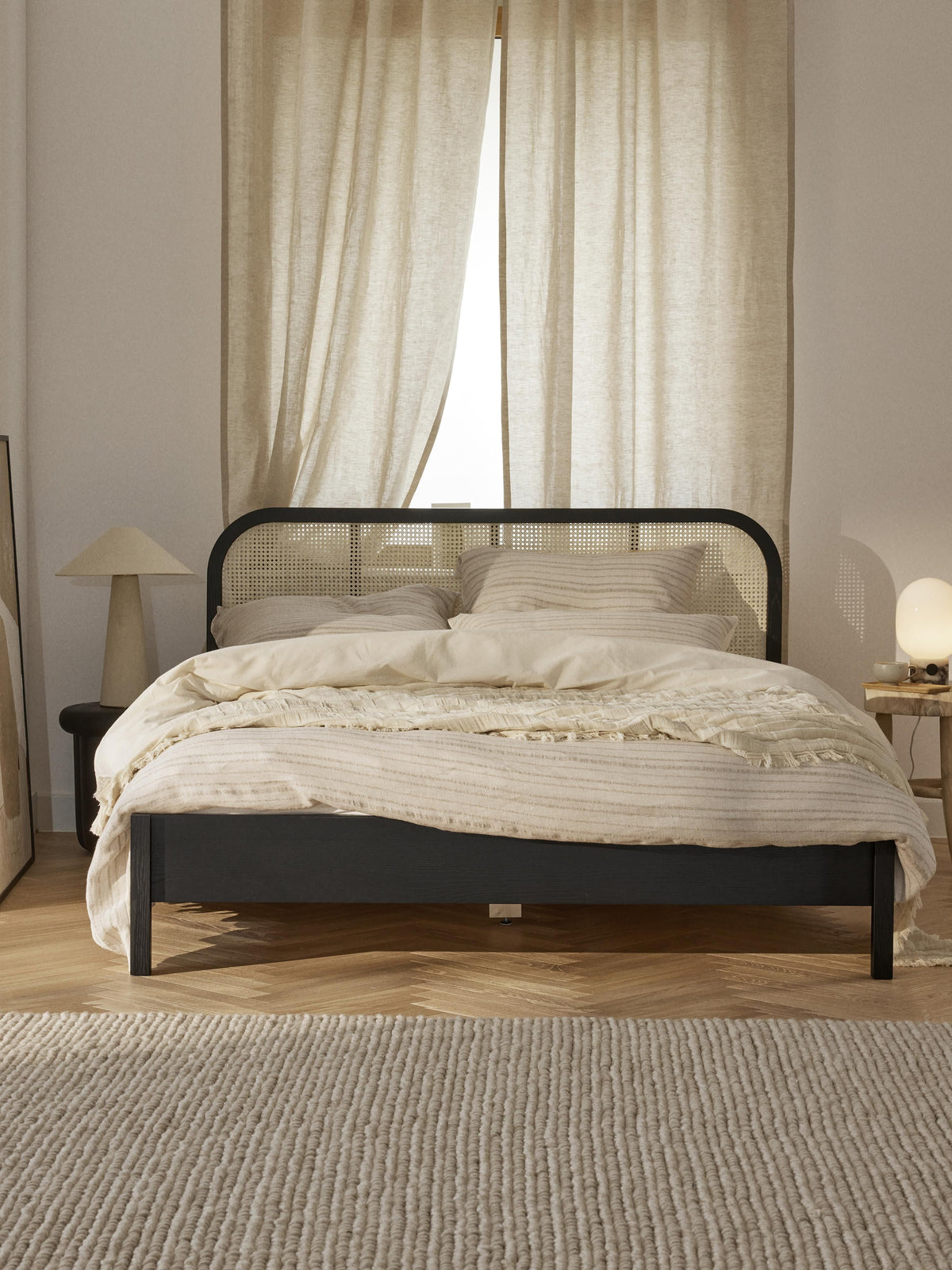Jonshelm Wooden Bed with Vienna Cane Headboard