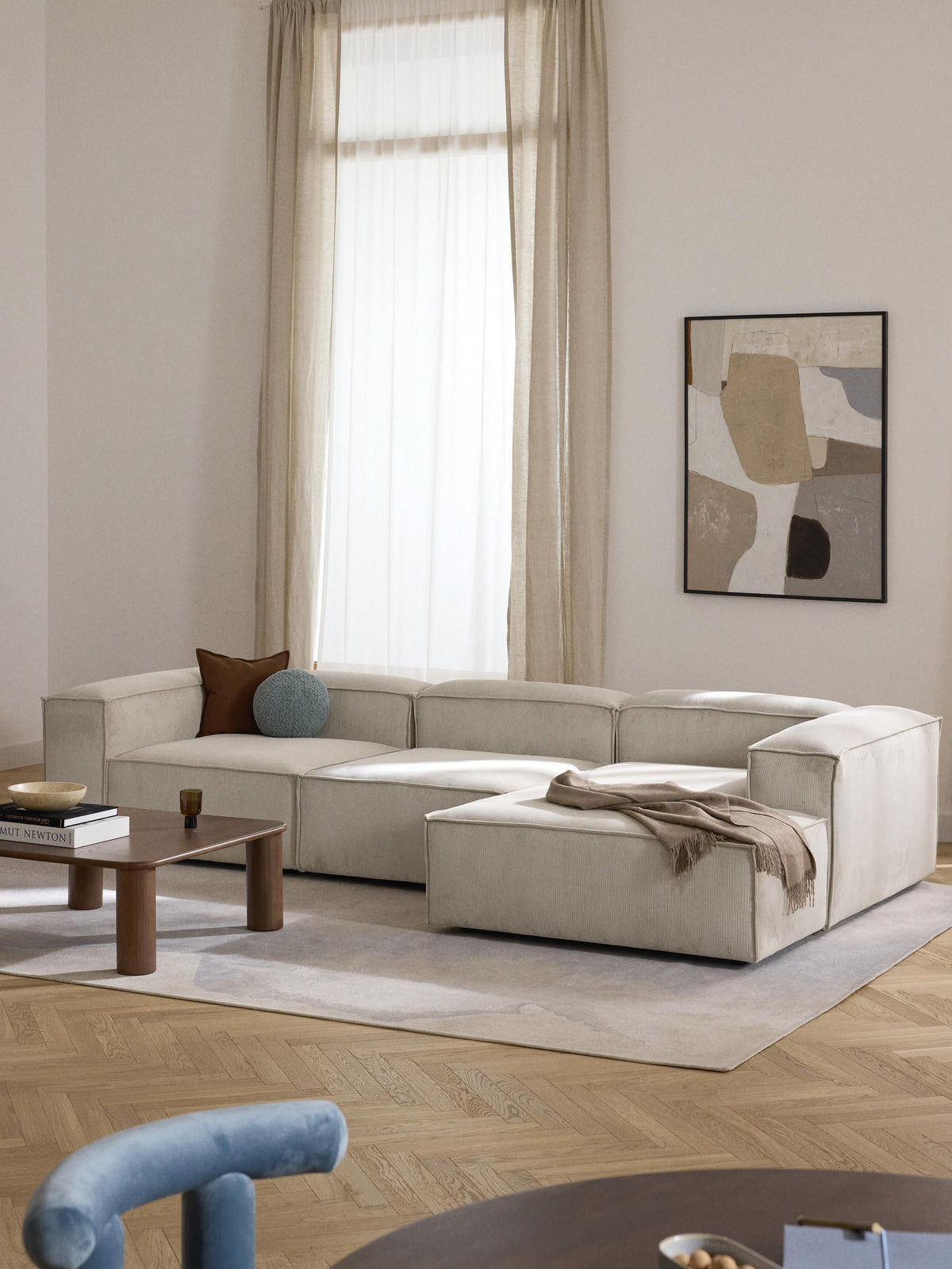 Lenfeld Modular Corduroy Corner Sofa (4-Seater)