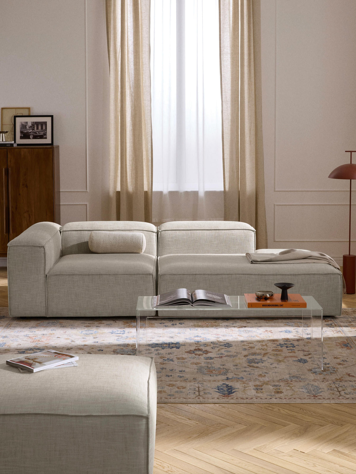 Lenfeld Modular Linen Blend Ottoman
