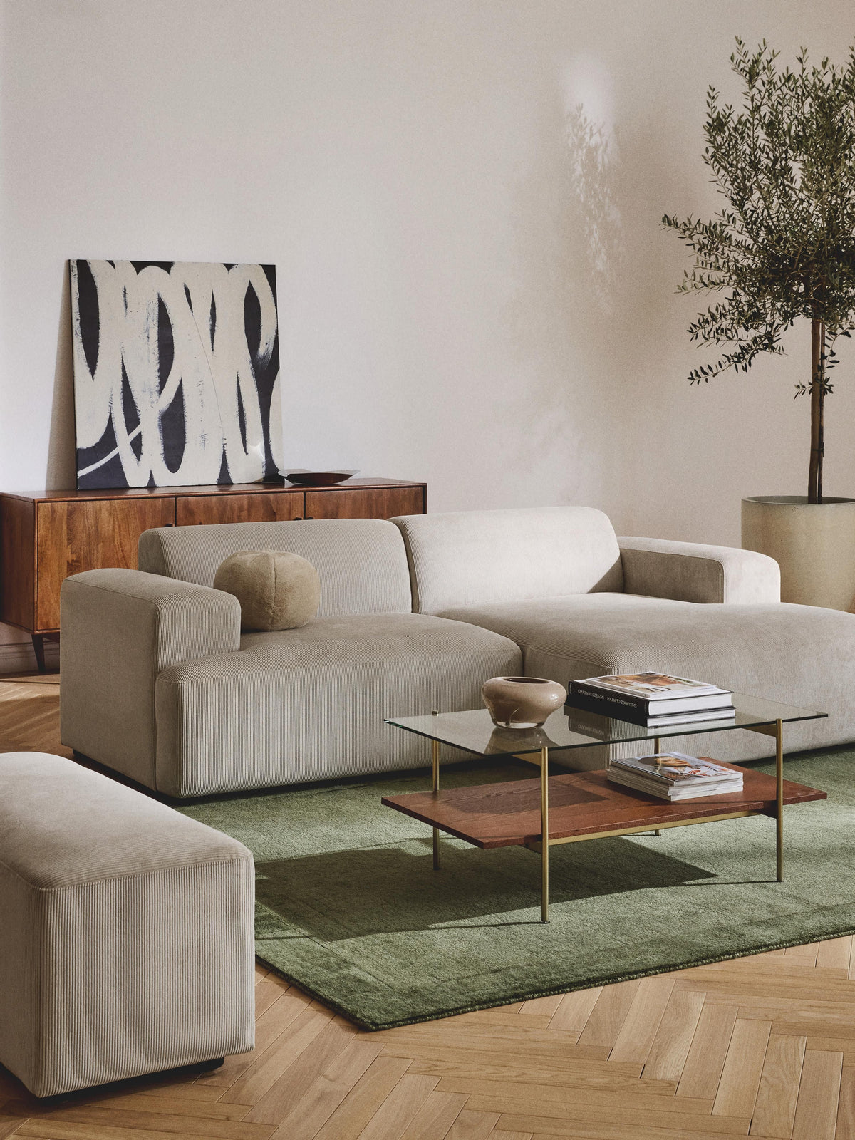 Melbrandt 3-Seater Corduroy Corner Sofa