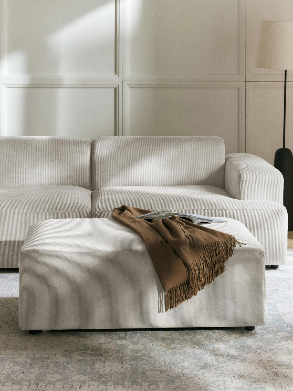 Melbrandt XL Ottoman in Corduroy, W 116 x D 72 cm
