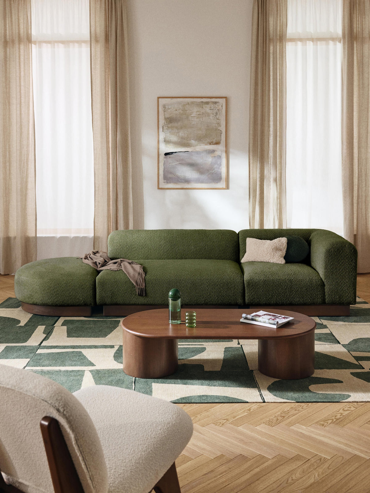 Natburgh Modular Ottoman in Teddy Bouclé with Stool (Left/Right)