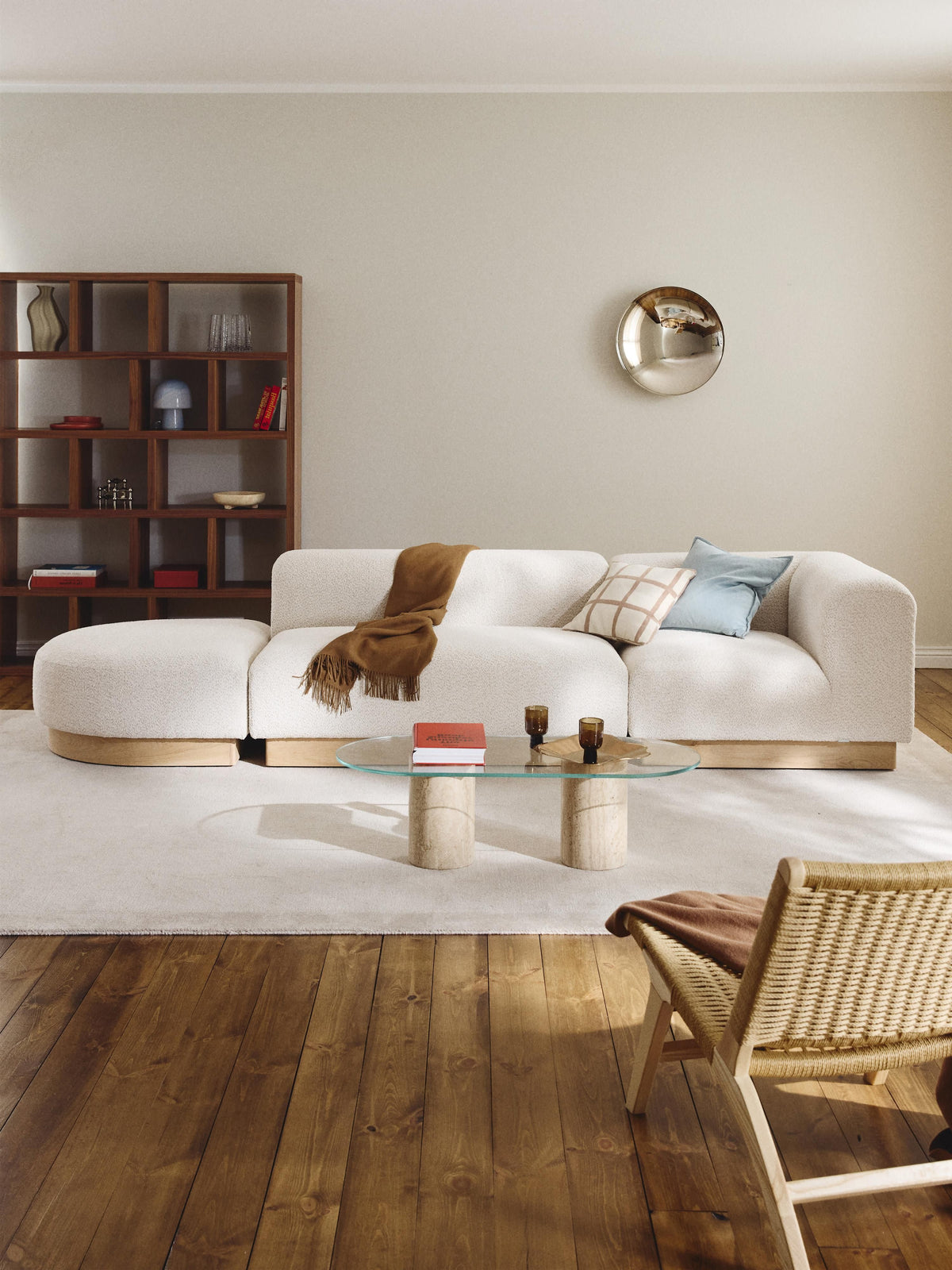 Natburgh Modular Ottoman in Teddy Bouclé with Stool (Left/Right)