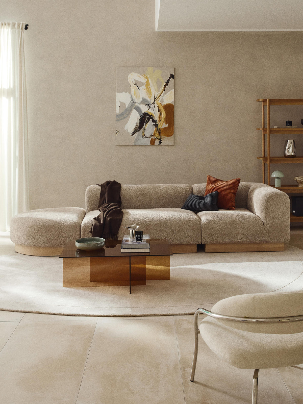 Natburgh Modular Ottoman in Teddy Bouclé with Stool (Left/Right)