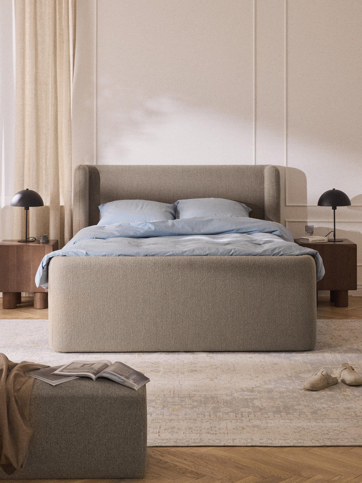 Perlmund Box Spring Bed in Bouclé with Storage