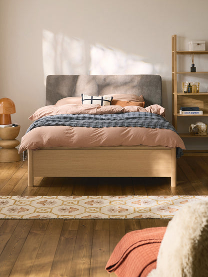 Santvelden Wooden Bed with Upholstered Headboard and Drawers