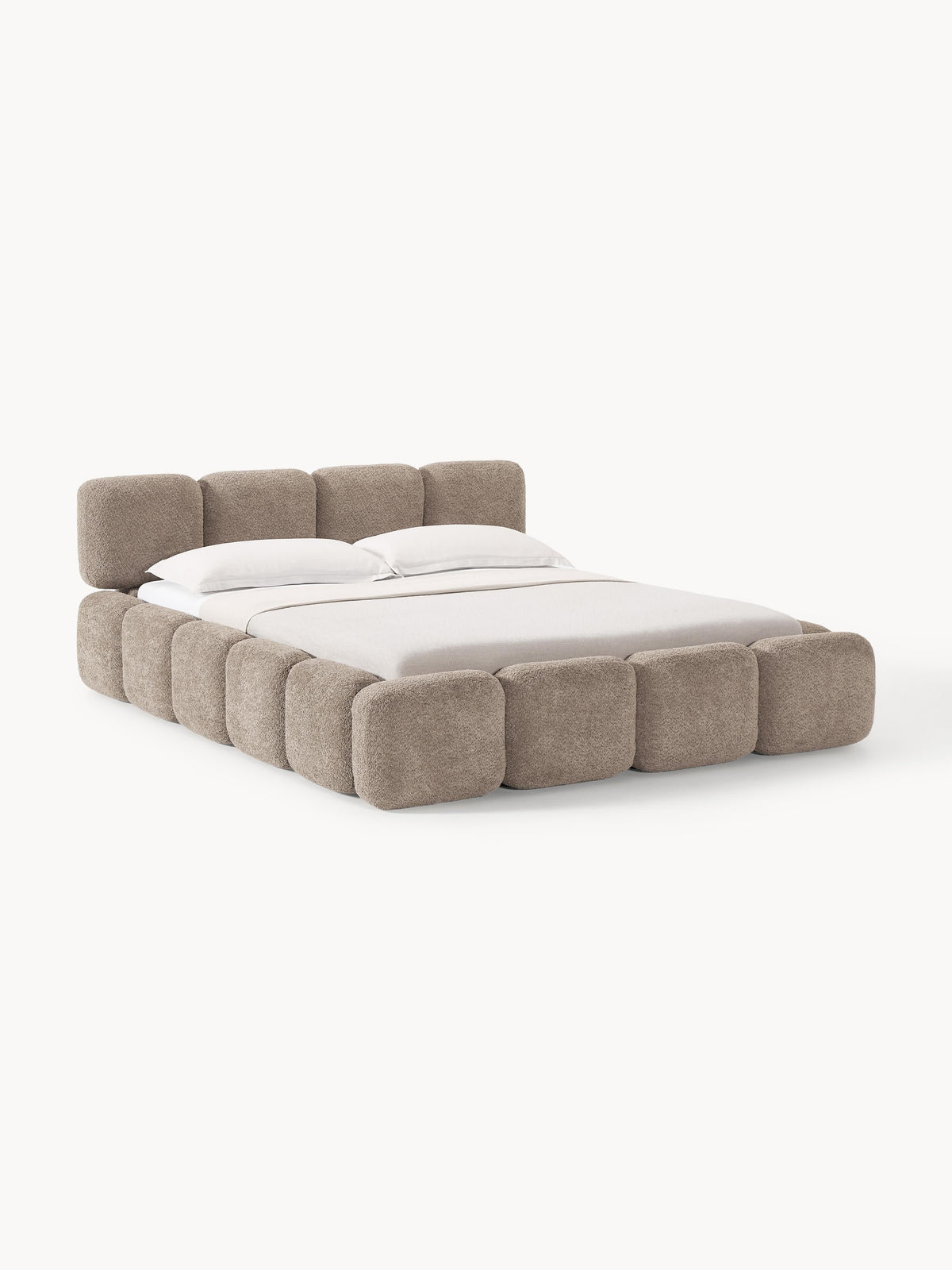Taybergh Upholstered Bed in Teddy Bouclé with Storage