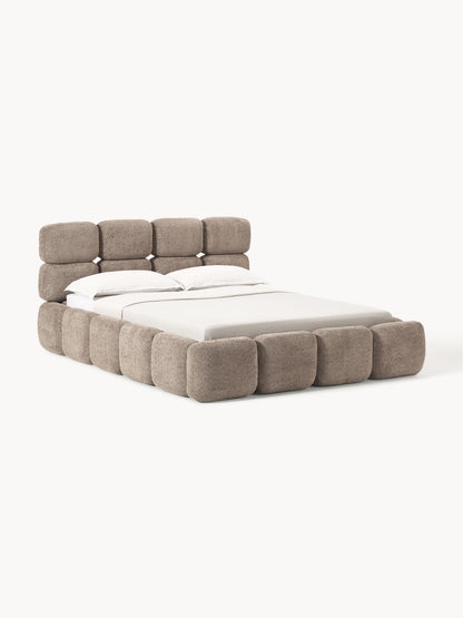 Taybergh Upholstered Bed in Teddy Bouclé with Storage