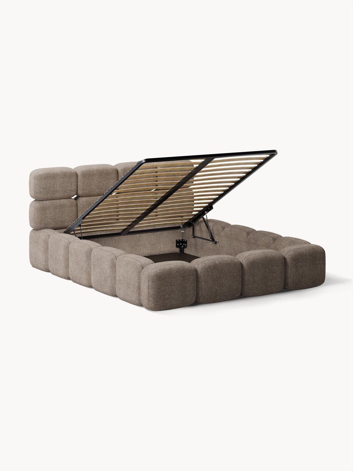 Taybergh Upholstered Bed in Teddy Bouclé with Storage