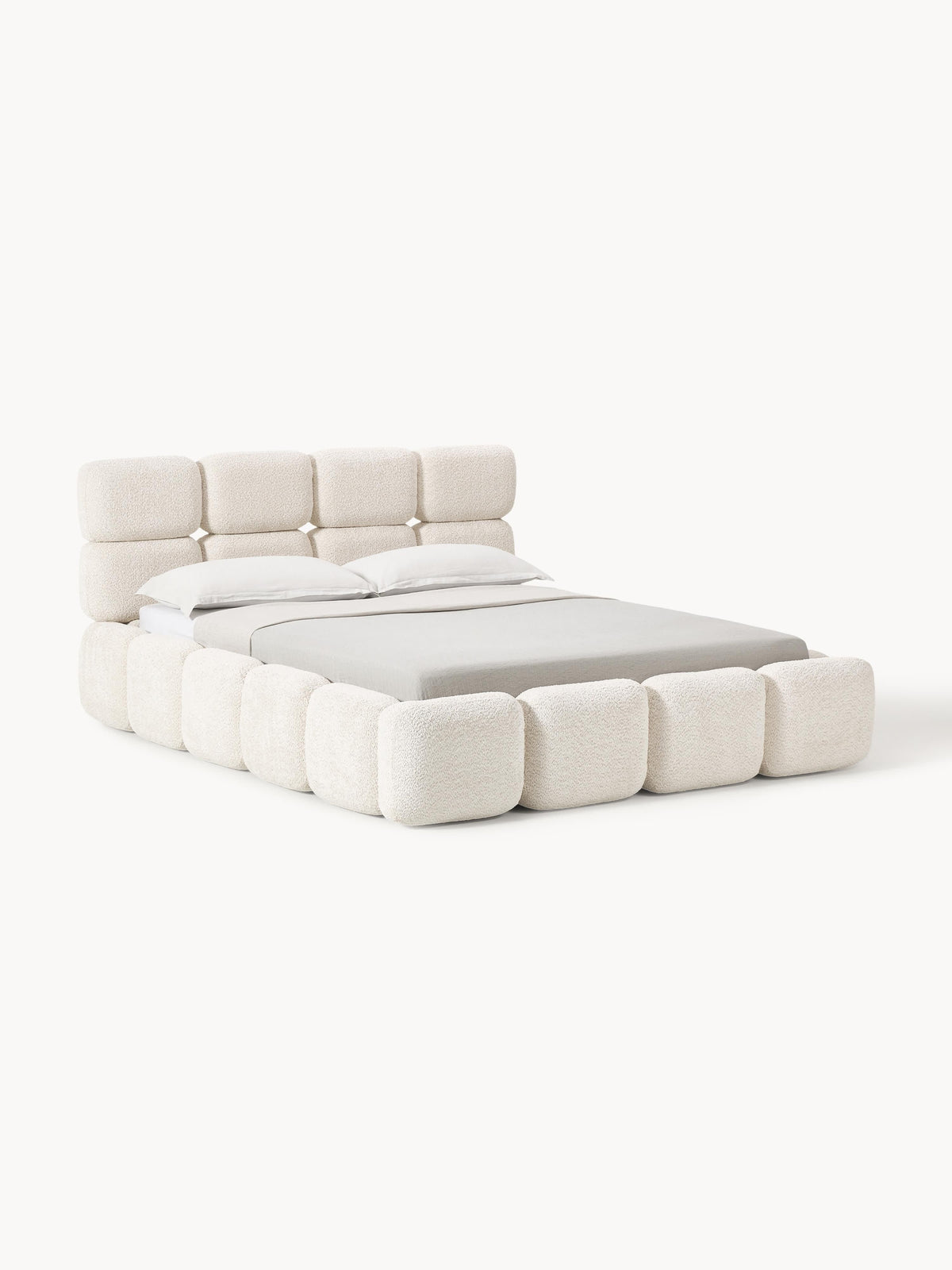 Taybergh Upholstered Bed in Teddy Bouclé with Storage