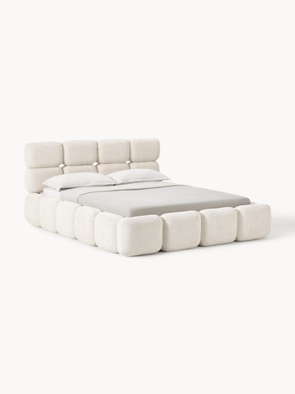 Taybergh Upholstered Bed in Teddy Bouclé with Storage