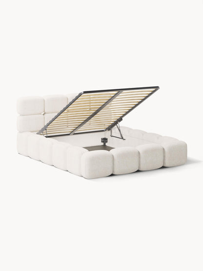 Taybergh Upholstered Bed in Teddy Bouclé with Storage