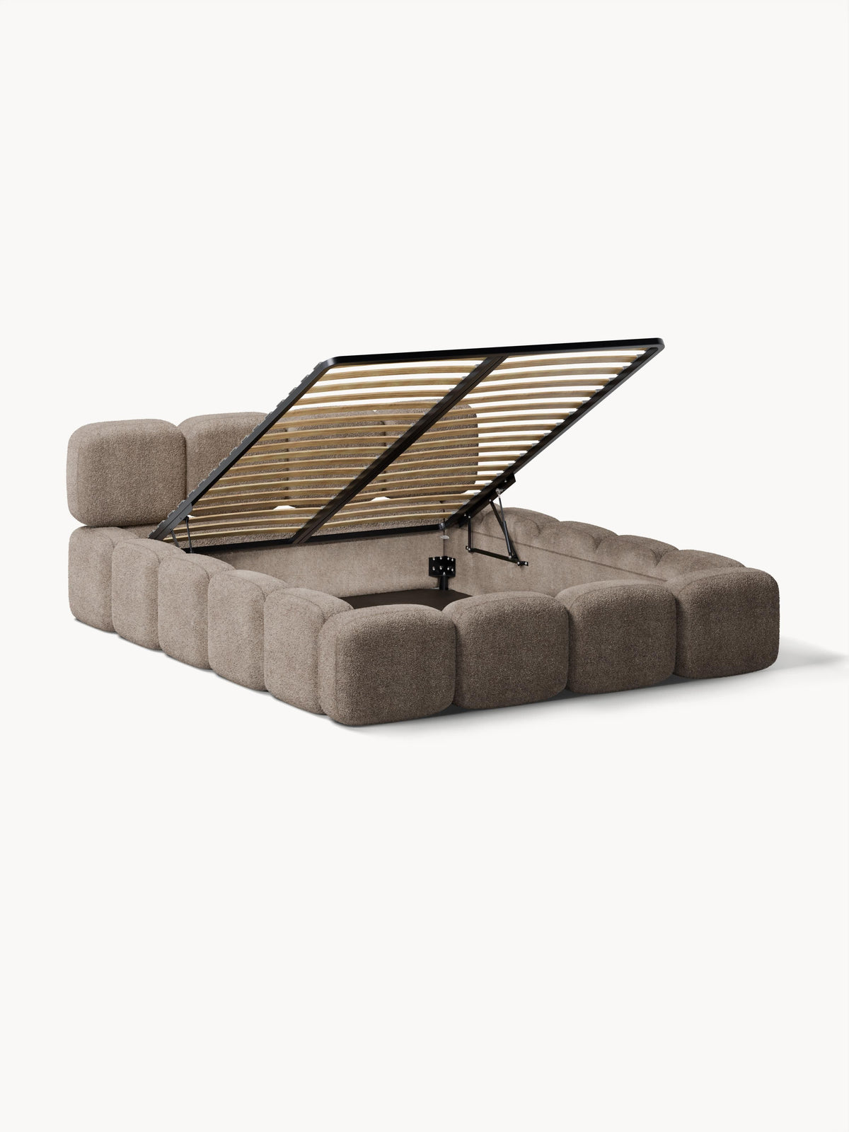 Taybergh Upholstered Bed in Teddy Bouclé with Storage
