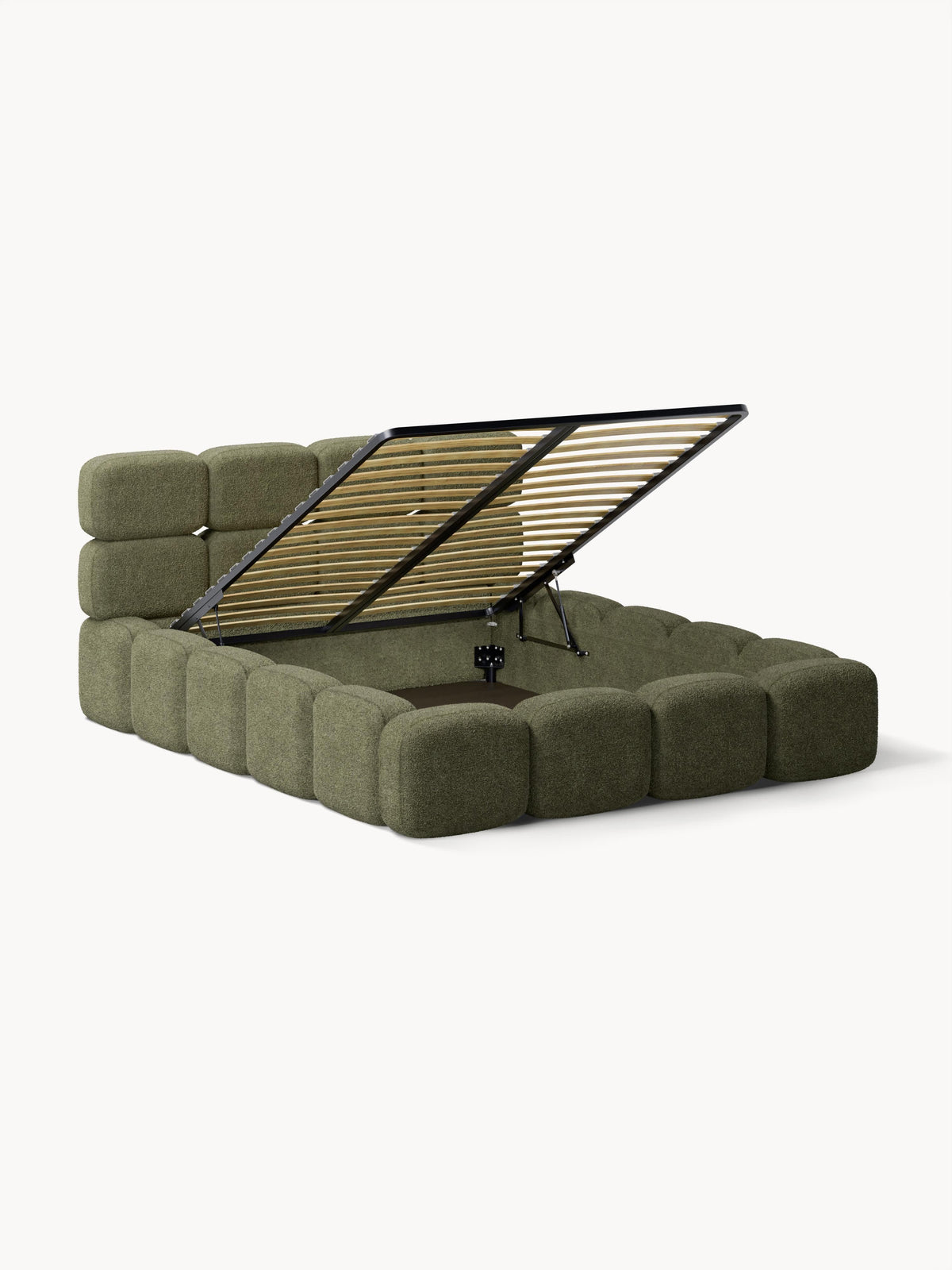 Taybergh Upholstered Bed in Teddy Bouclé with Storage