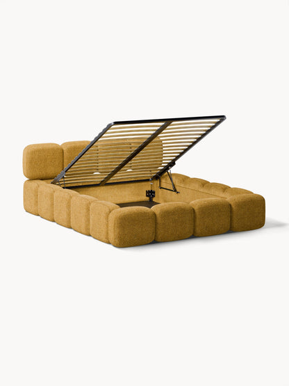 Taybergh Upholstered Bed in Teddy Bouclé with Storage