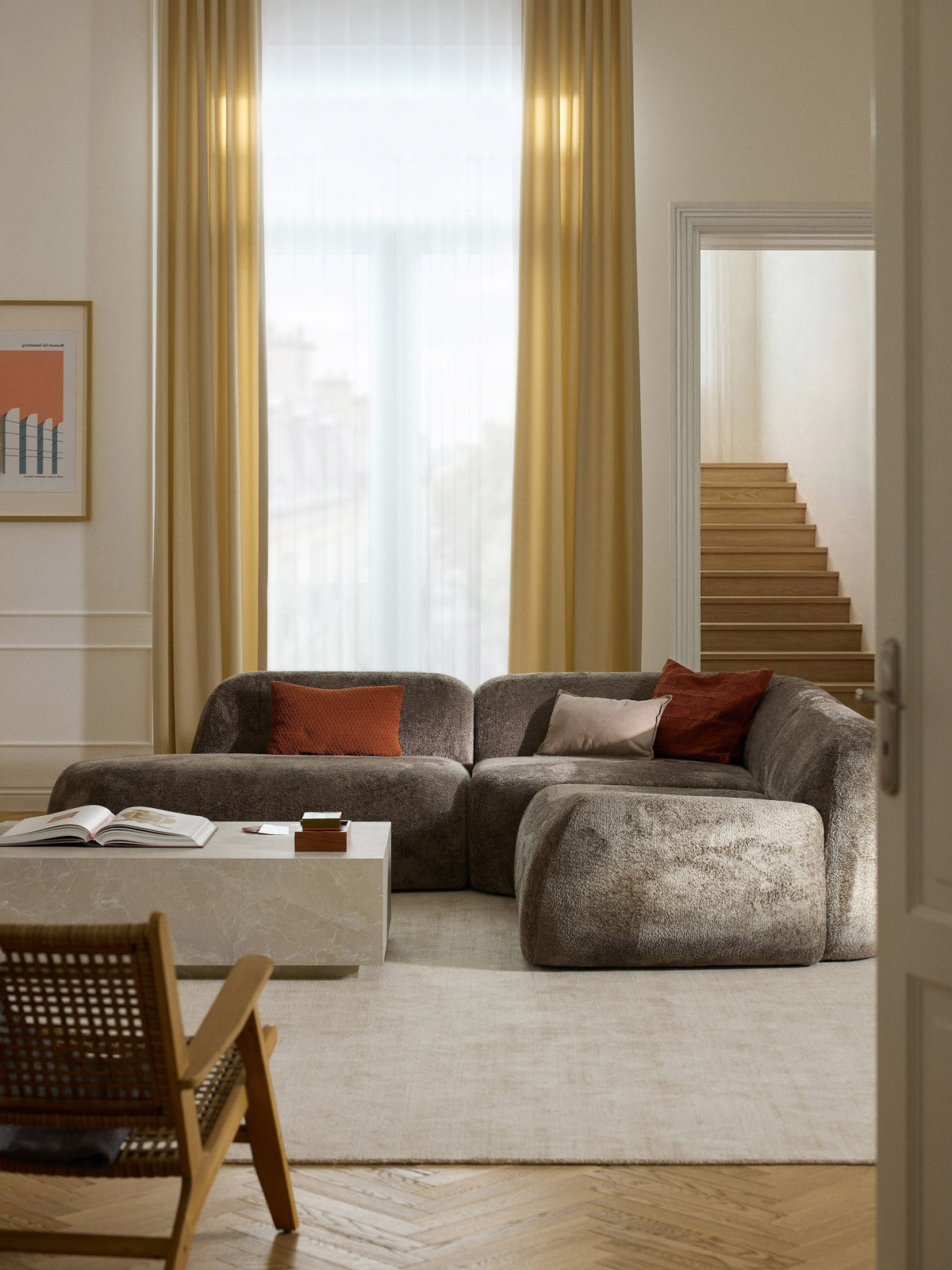 Wolkrath Modular Teddy Bouclé Corner Sofa (4-Seater) with Chaise Longue
