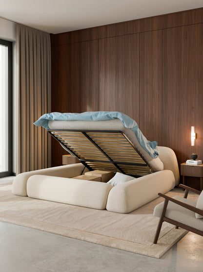 Wolkrath Upholstered Bed in Bouclé with Storage