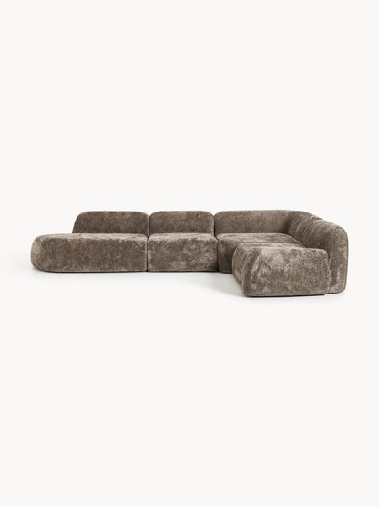 Wolkrath XL Modular Teddy Bouclé Corner Sofa with Chaise Longue