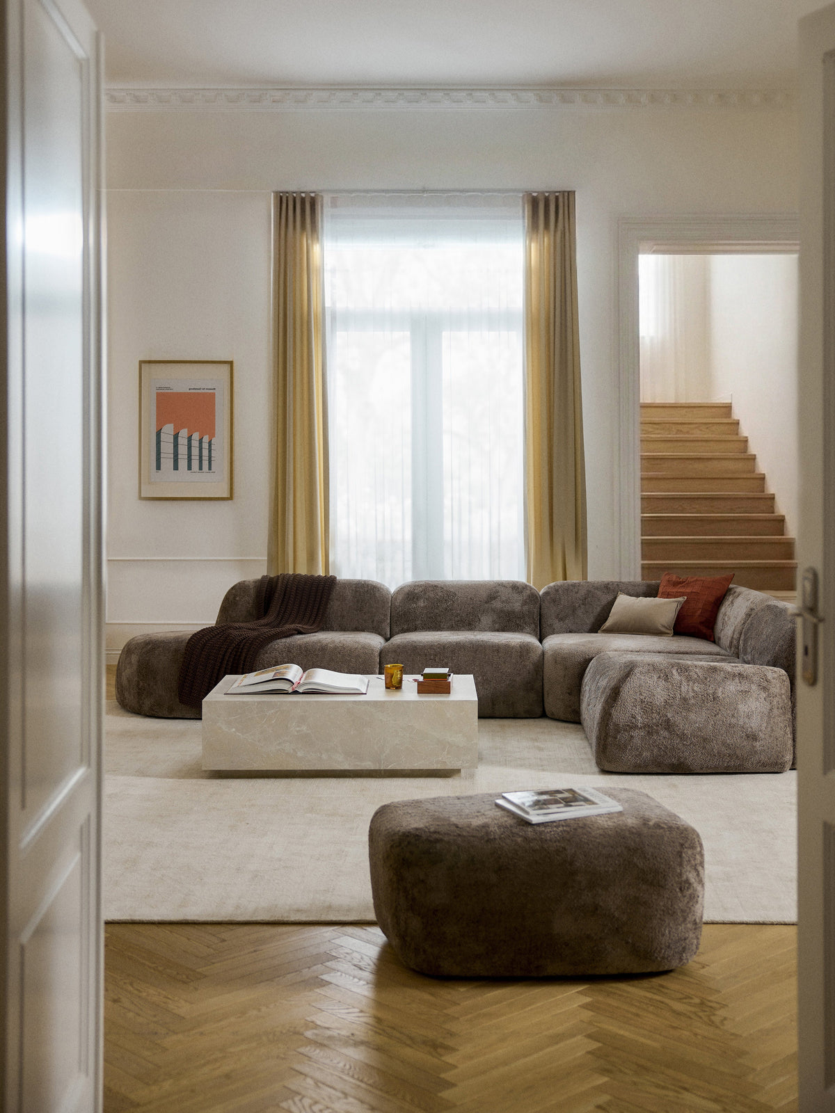 Wolkrath XL Modular Teddy Bouclé Corner Sofa with Chaise Longue