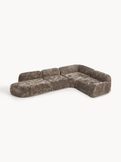 Wolkrath XL Modular Teddy Bouclé Corner Sofa with Chaise Longue